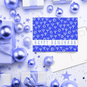 Cartão Postal Estrela Feliz de Chanucá de David Menorah Blue CUS