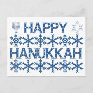 Cartão Postal Estrela Feliz de Hanukkah de David Menorah Snowfla