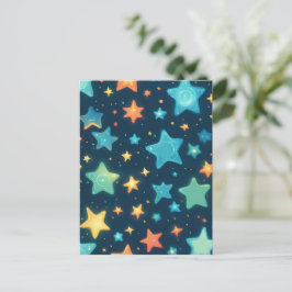 Cartão Postal Estrelas brilhantes fofas em azul