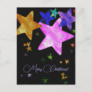 Cartão Postal Estrelas brilhantes multicoloridas - Feliz Natal!