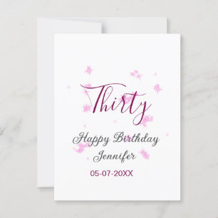 Cartão Postal Estrelas brilhantes rosa de aniversário de trinta 