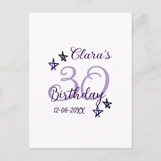 Cartão Postal Estrelas brilhantes roxas 30º aniversário moderno  (Frente)