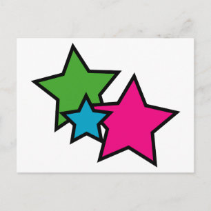 Cartão Postal Estrelas Coloridas Azul Verde Cor-de-Rosa Preto