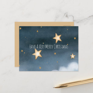 Cartão Postal Estrelas Douradas Céu Nuvens Floco de Neve Natal