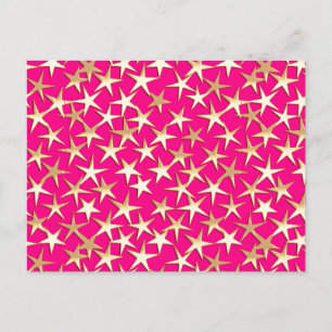 Cartão Postal Estrelas Douradas de cor-de-rosa fuchsia