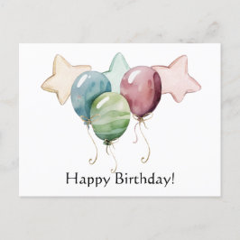 Cartão Postal Estrelas e Balões de Aniversário Feliz