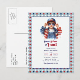 Cartão Postal Estrelas, Listras e Diversão | Aniversário de um V