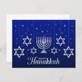 Cartão Postal Estrelas prateadas de David Menorah Happy Hanukkah