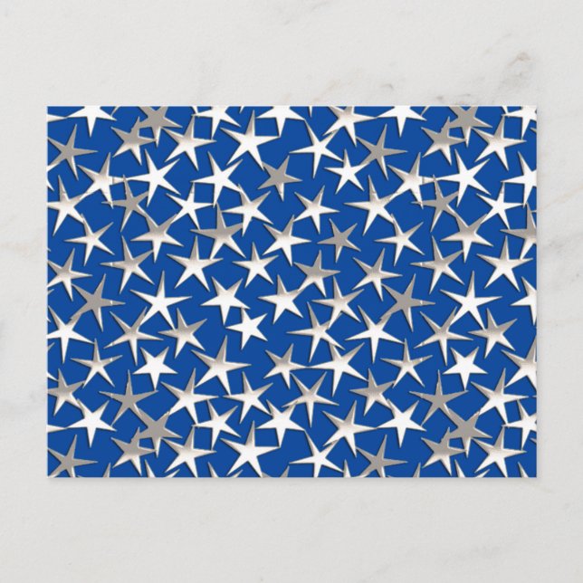 Cartão Postal Estrelas prateadas em azul cobalto (Frente)