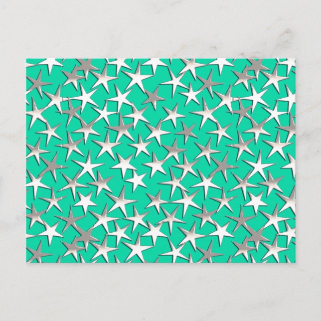 Cartão Postal Estrelas prateadas em turquesa (Frente)