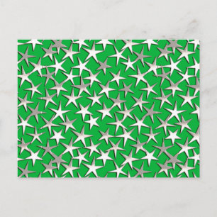 Cartão Postal Estrelas prateadas em verde esmeralda
