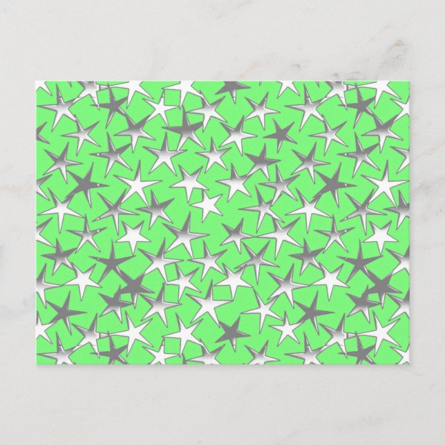 Cartão Postal Estrelas prateadas, no verde limão (Frente)