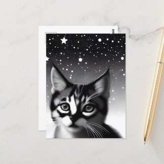Cartão Postal Estrelas Retro Pretas e Brancas Kitten