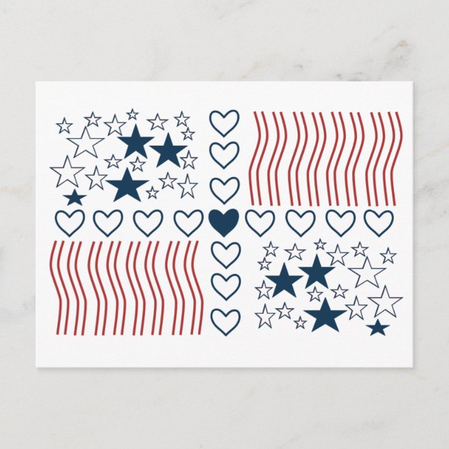 Cartão Postal Estrelas Stripes Corações (Frente)