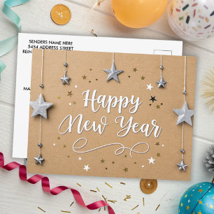 Cartão Postal Estrelas Suspensas Feliz ano novo Quic Moderno
