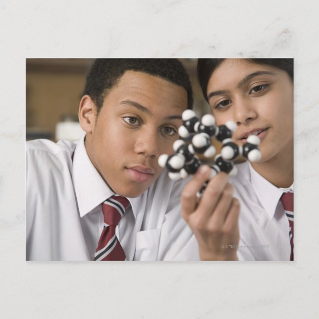 Cartão Postal Estudantes olhando o modelo molecular (Frente)