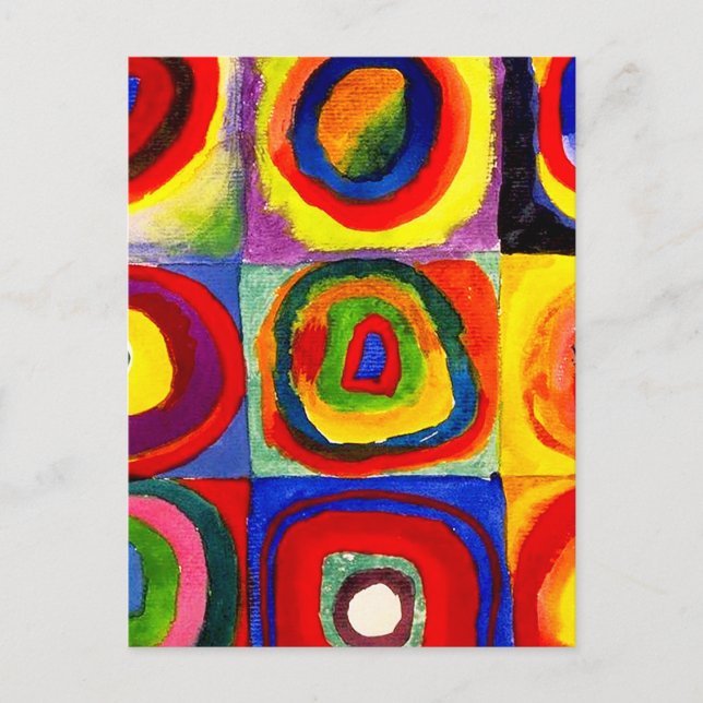 Cartão Postal Estudo de cor de Kandinsky Quadrados Círculos Arte (Frente)