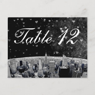 Cartão Postal Etched NYC Skyline #2 Preto Wht Coração Número da