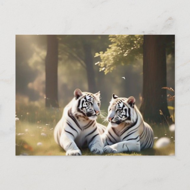 Cartão Postal Ethereal White Tigers – Woodland Postcard (Frente)