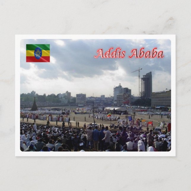 Cartão Postal Etiópia - Addis Abeba - Praça Meskal - (Frente)