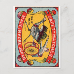 Cartão Postal Etiqueta Antiquada Matchbox Rótulo de Ostrich Harn