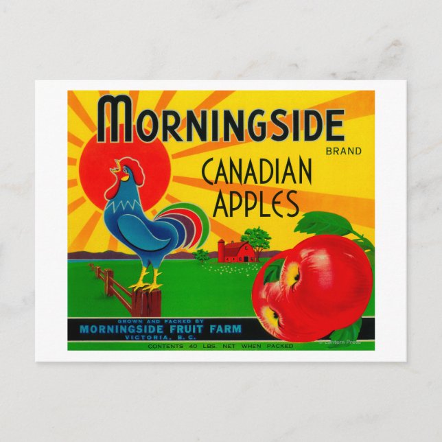 Cartão Postal Etiqueta da Maçã MorningsideCanadá (Frente)