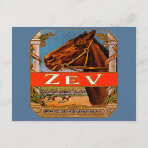 Cartão Postal Etiqueta De Cigarros Vintage, Cavalos Raça Zev Co