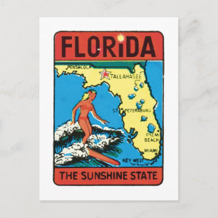 Cartão Postal Etiqueta de Estado FL da Flórida viagens vintage