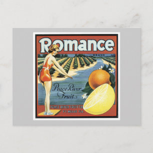 Cartão Postal Etiqueta de Fruta do Romance Vintage