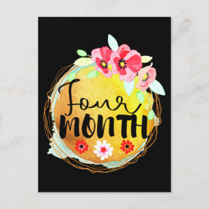 Cartão Postal Etiqueta de Milestone de Bebê de Quatro Meses Flor
