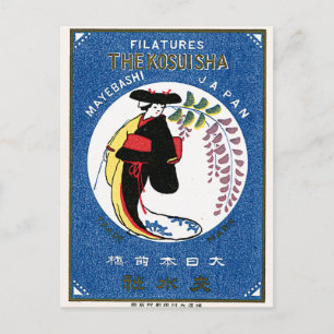 Cartão Postal Etiqueta de Seda Japonesa Kimono Vintage