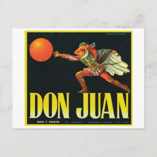 Cartão Postal Etiqueta de Taxa de Don Juan Vintage