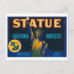 Cartão Postal Etiqueta de Taxa de Vintagem da Statu California B