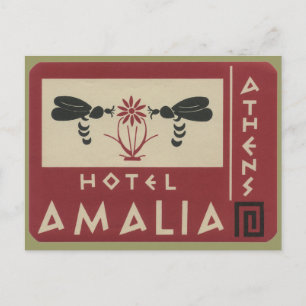 Cartão Postal Etiqueta de Viagens vintage do Hotel de Grécia At