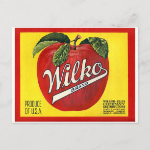 Cartão Postal Etiqueta de Vintagem de Maçãs de Marca Wilko