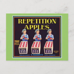 Cartão Postal Etiqueta de Vintagem de Maçãs de Repetição