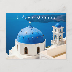 Cartão Postal Eu adoro a Grécia Church Santorini, foto e texto a