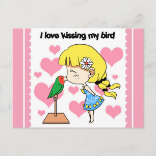 Cartão Postal Eu adoro beijar meu desenho bonitinho de pássaro