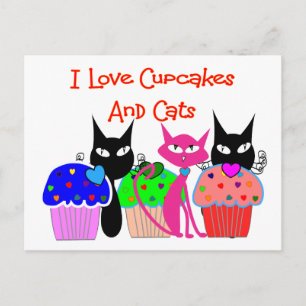 Cartão Postal "Eu adoro cupcakes e gatos" — Ofertas de Cupcake