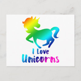 Cartão Postal Eu adoro Unicórnios Rainbow Design