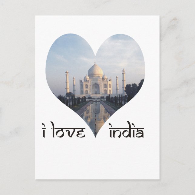 Cartão Postal Eu amo a Índia com Taj Mahal (Frente)