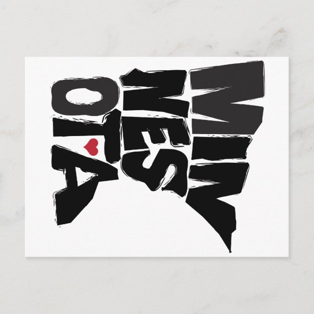 Cartão Postal Eu Amo Arte do Mapa do Estado do Minnesota (Frente)