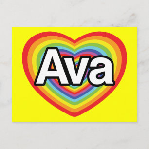 Cartão Postal Eu amo Ava, coração arco-íris