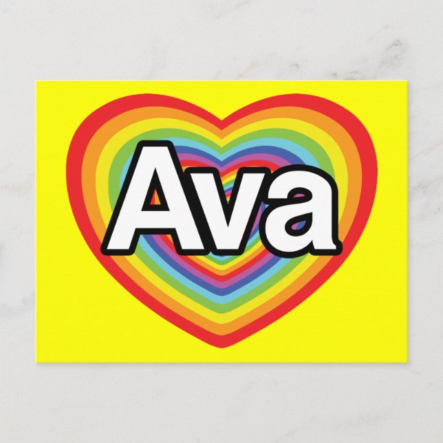 Cartão Postal Eu amo Ava, coração arco-íris (Frente)