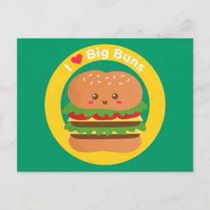 Cartão Postal Eu Amo Bundas Grandes, Kawaii Grande Hambúrguer