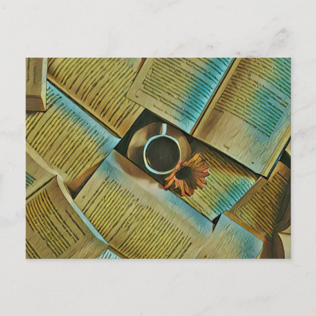 Cartão Postal Eu amo café e livros (Frente)