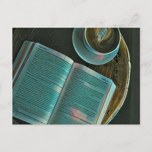 Cartão Postal Eu amo café e livros (Frente)
