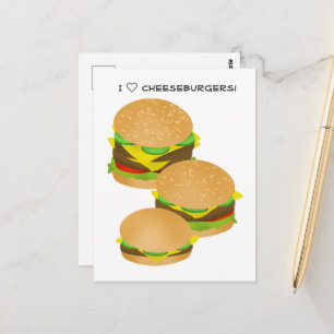 Cartão Postal Eu Amo Cheeseburgers