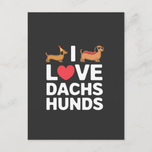 Cartão Postal Eu Amo Dachshunds Ilustração Divertida com Estilo