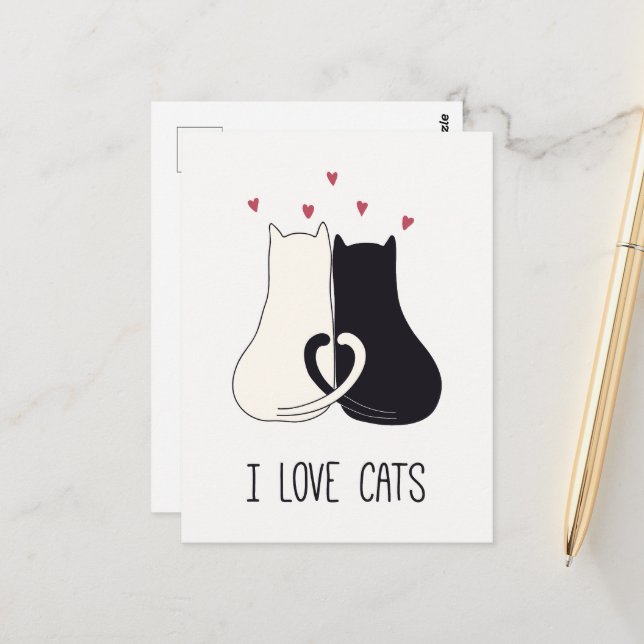 Cartão Postal Eu Amo Gatos Dois Gatos Apaixonados (Frente/Verso In Situ)